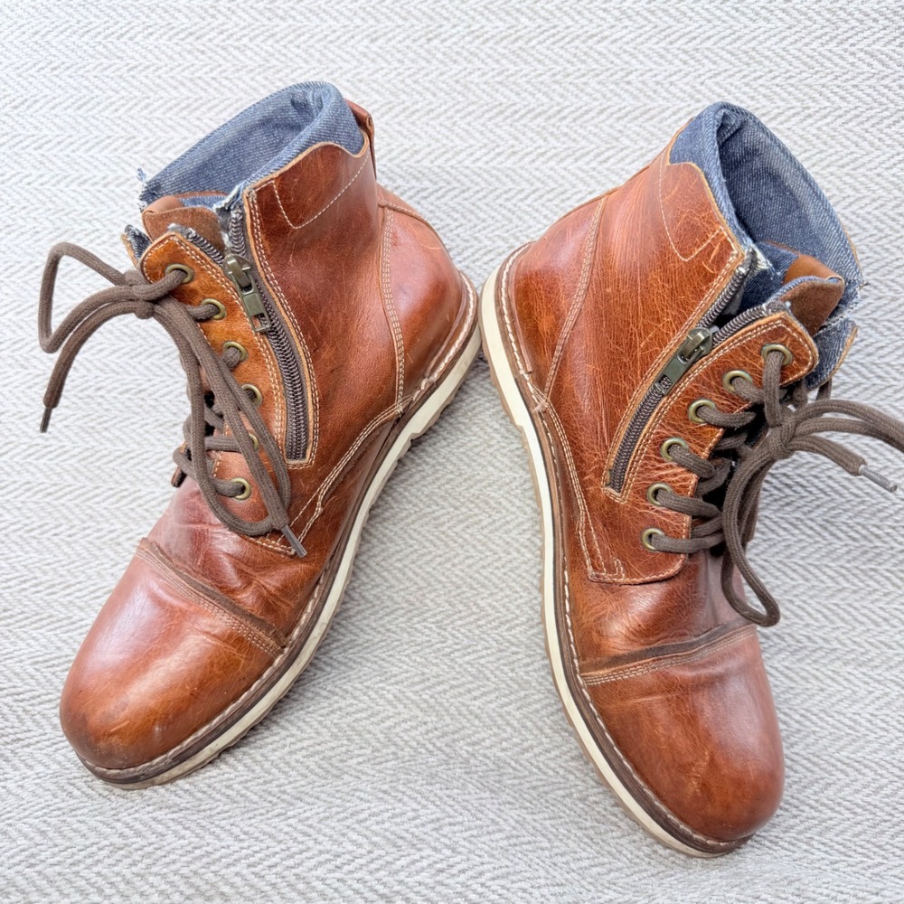 Aldo Ankle Boots 10 Brown Leather Side Zip Cap Toe Casual Work Combat - Picture 4 of 7